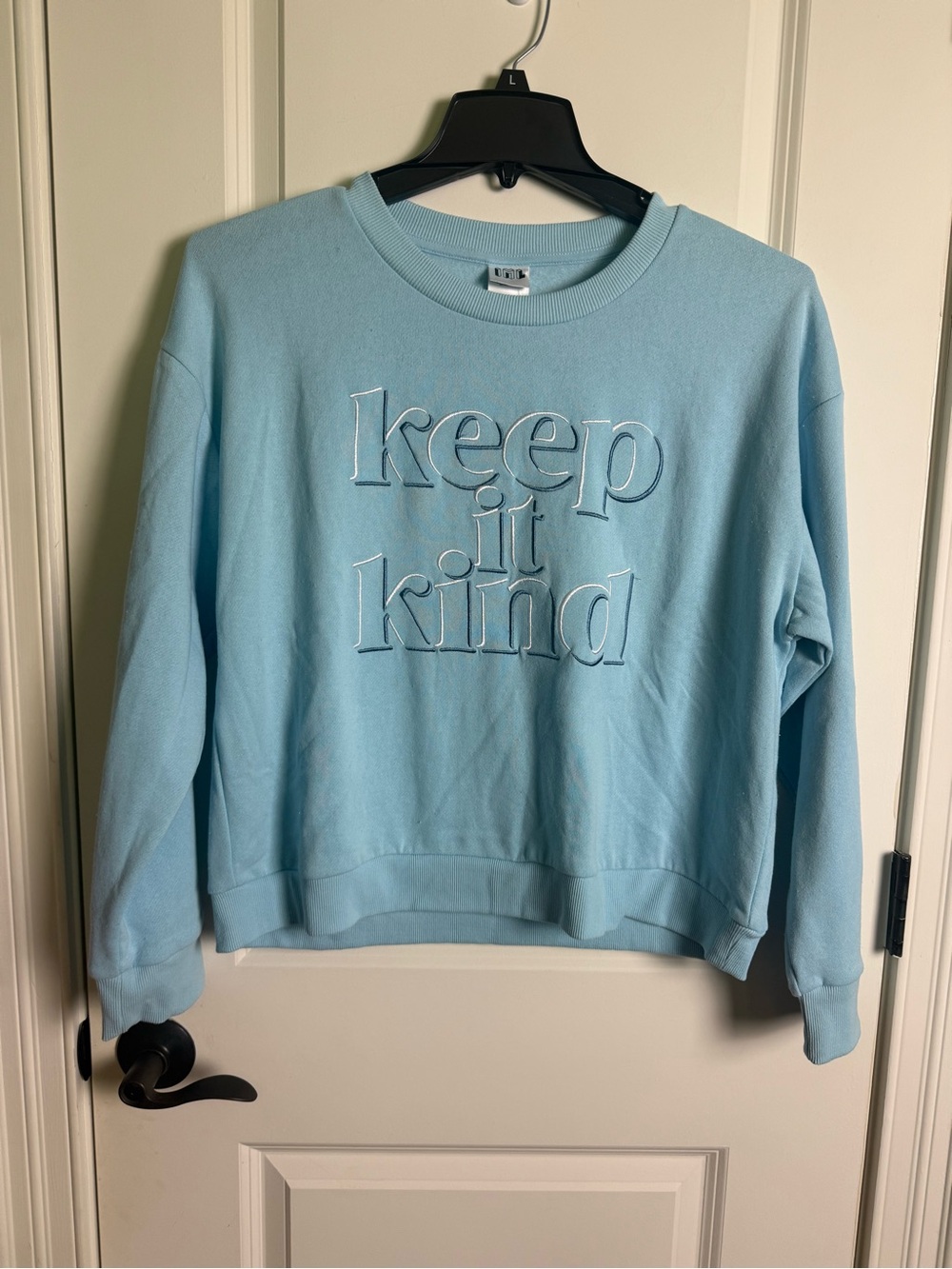 Keep It Kind Embroidered Crewneck Sweater - Light Blue